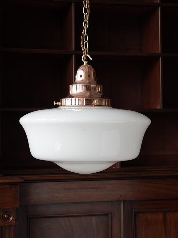 The Capel Bach Opaline Glass Pendant in Polished Copper