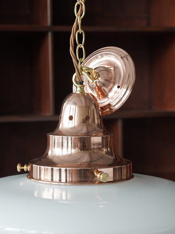 The Capel Bach Opaline Glass Pendant in Polished Copper