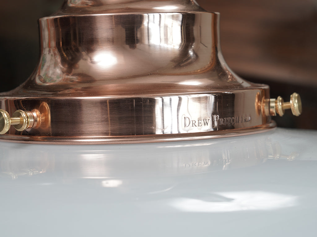 The Capel Bach Opaline Glass Pendant in Polished Copper