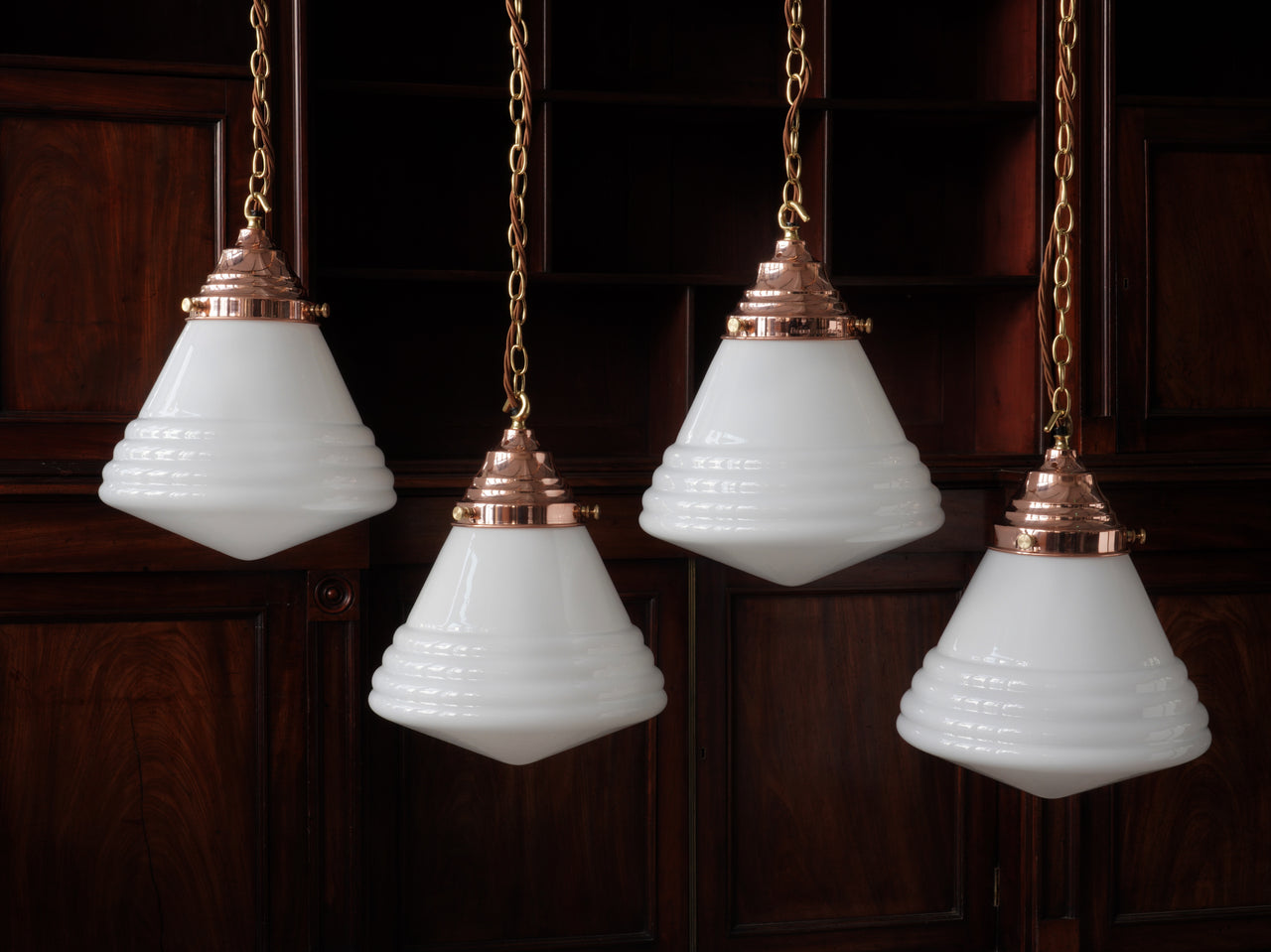 The Grace Opaline Glass Pendant Light in Polished Copper