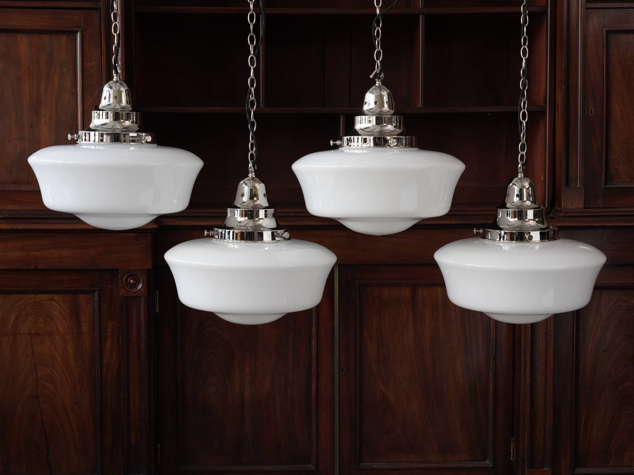 The Capel Mawr Opaline Glass Pendant in Nickel
