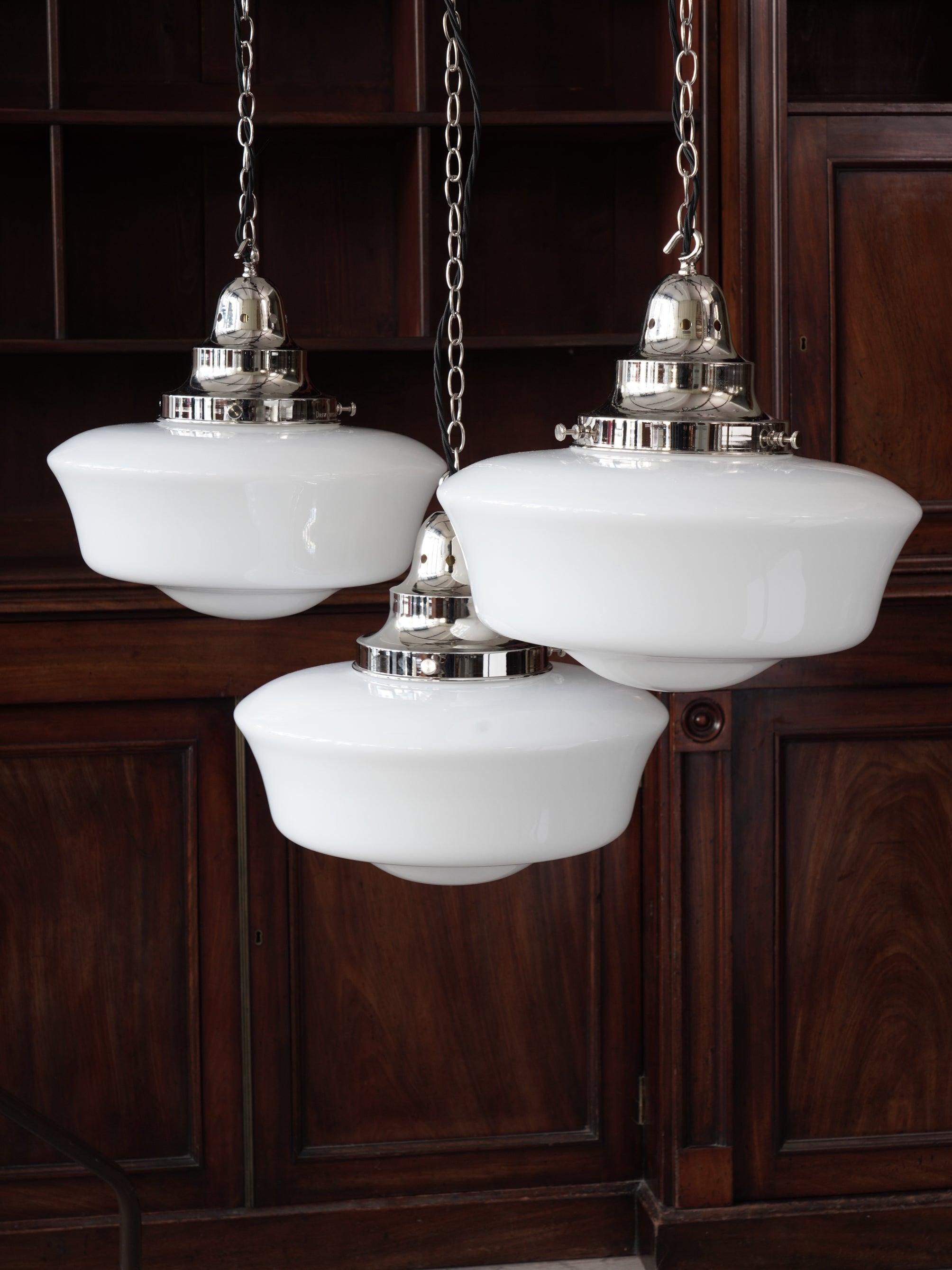 The Capel Mawr Opaline Glass Pendant in Nickel