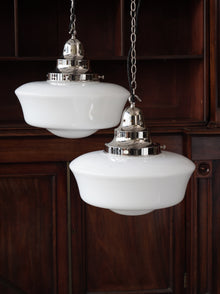 The Capel Mawr Opaline Glass Pendant in Nickel