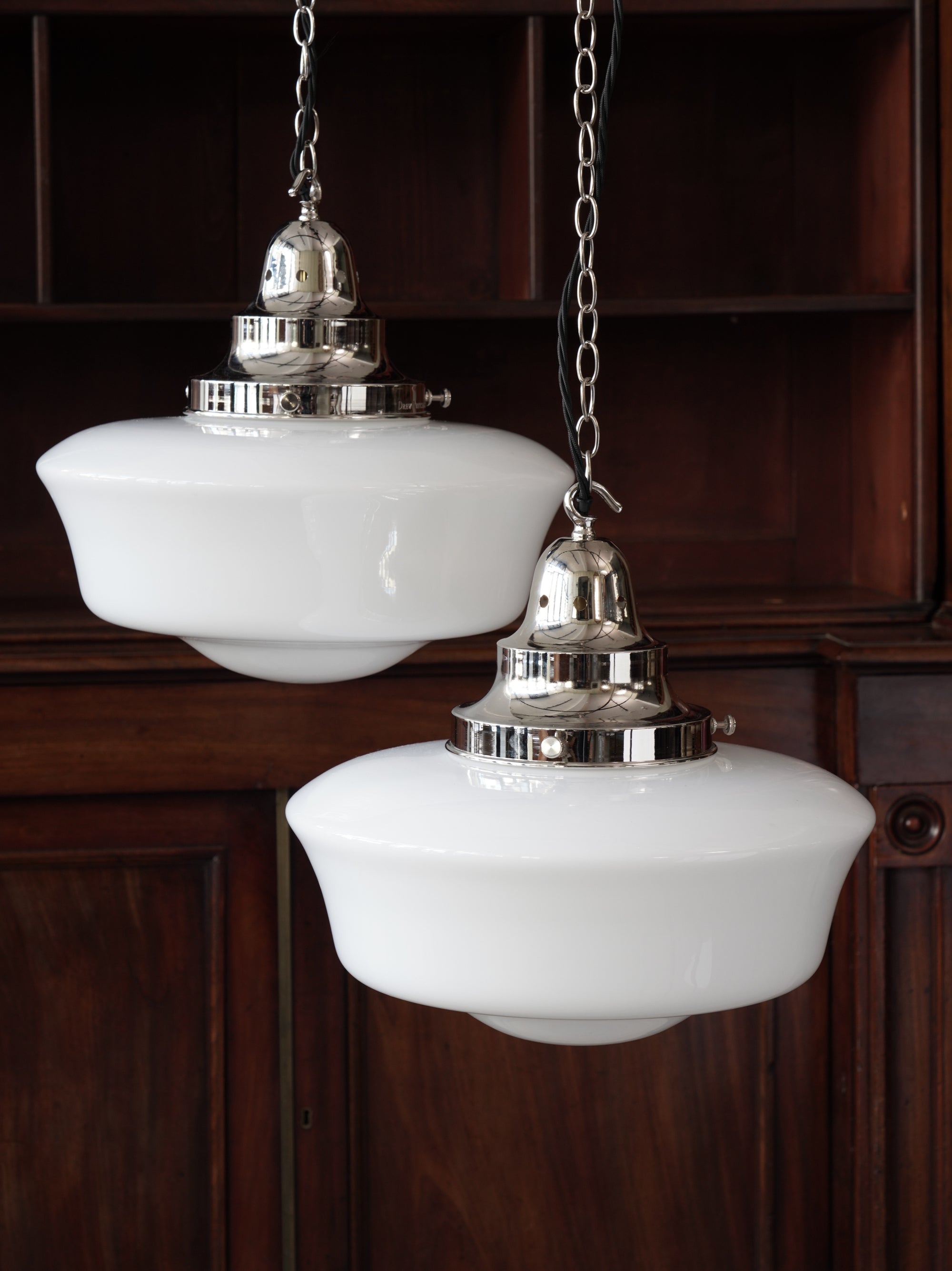 The Capel Mawr Opaline Glass Pendant in Nickel