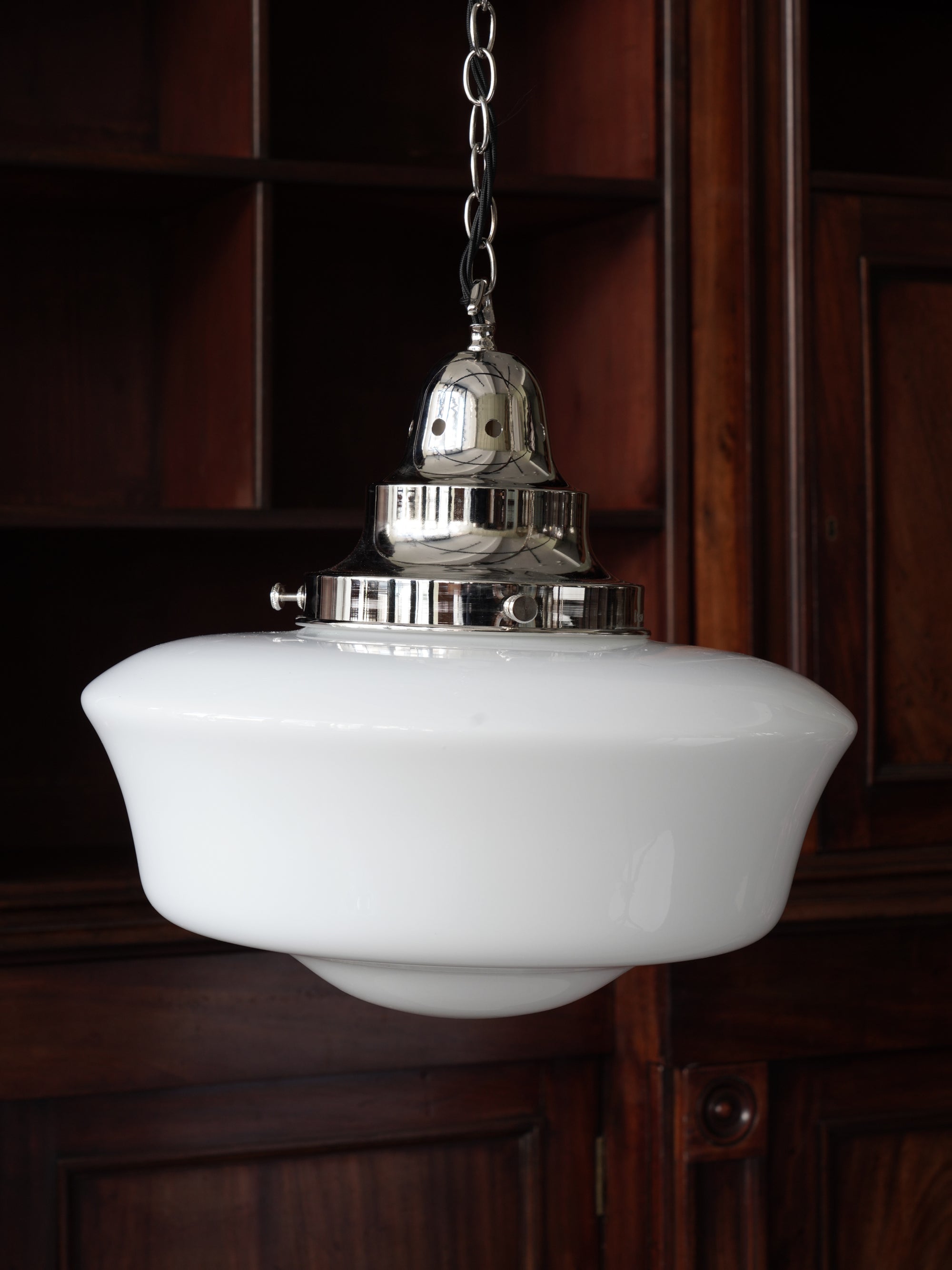 The Capel Bach Opaline Glass Pendant in Nickel