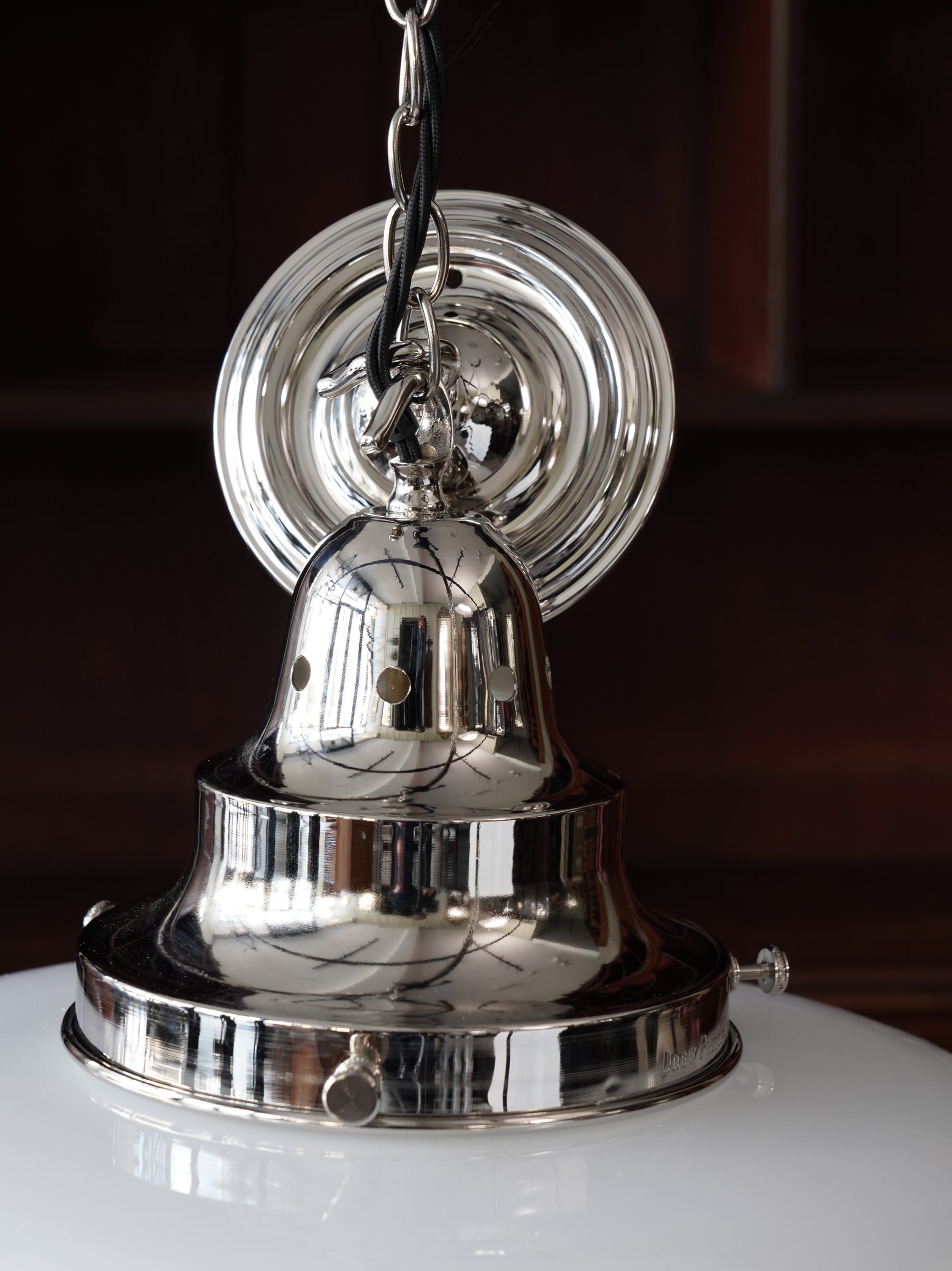 The Capel Bach Opaline Glass Pendant in Nickel