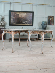 A Pair of Travertine Marble & Cast Iron Orangery Tables