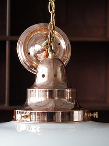 The Capel Mawr Opaline Glass Pendant in Polished Copper