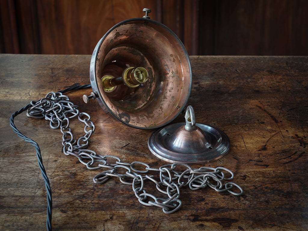The Capel Bach Opaline Glass Pendant in Patinated Copper