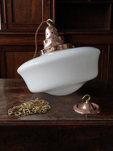 The Capel Mawr Opaline Glass Pendant in Polished Copper