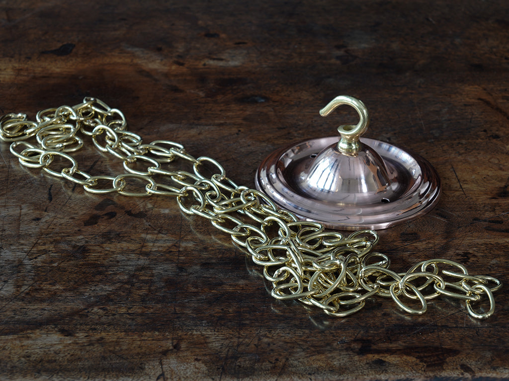The Capel Mawr Opaline Glass Pendant in Polished Copper