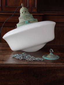 The Capel Mawr Opaline Glass Pendant in Verdigris