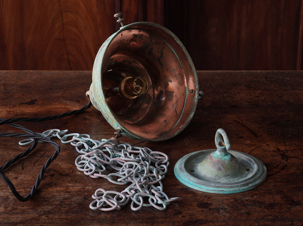 The Capel Mawr Opaline Glass Pendant in Verdigris