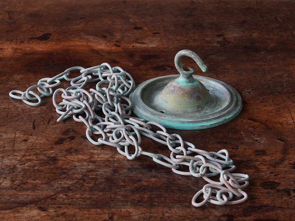 The Capel Mawr Opaline Glass Pendant in Verdigris