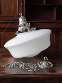 The Capel Mawr Opaline Glass Pendant in Nickel
