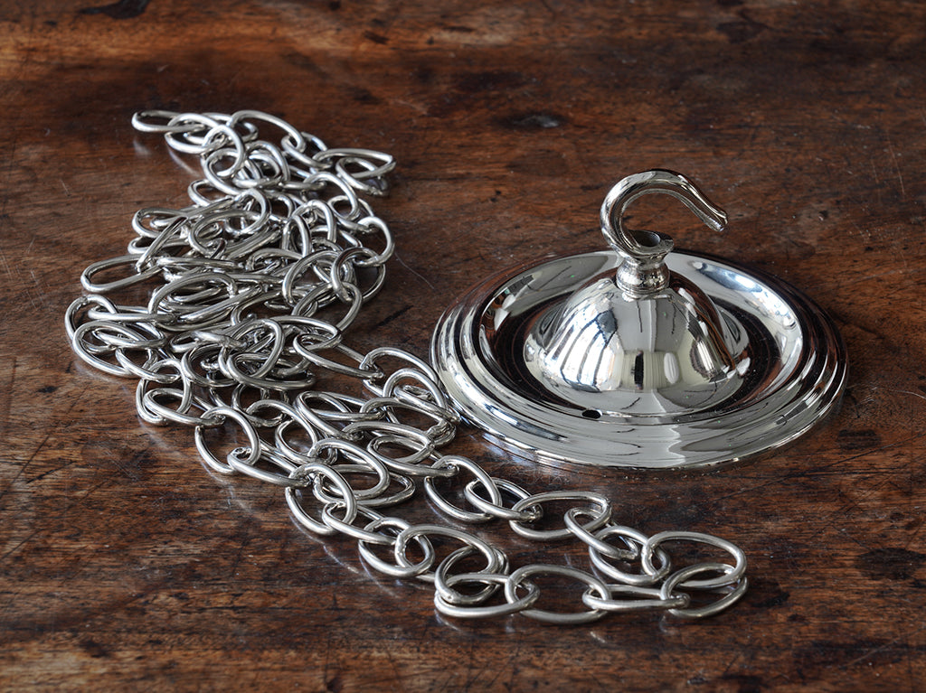 The Capel Mawr Opaline Glass Pendant in Nickel