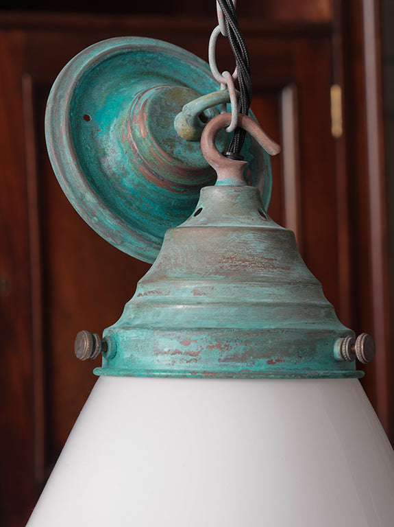The Grace Opaline Glass Pendant Light in Verdigris