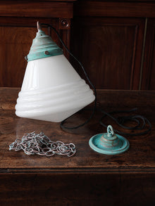 The Grace Opaline Glass Pendant Light in Verdigris