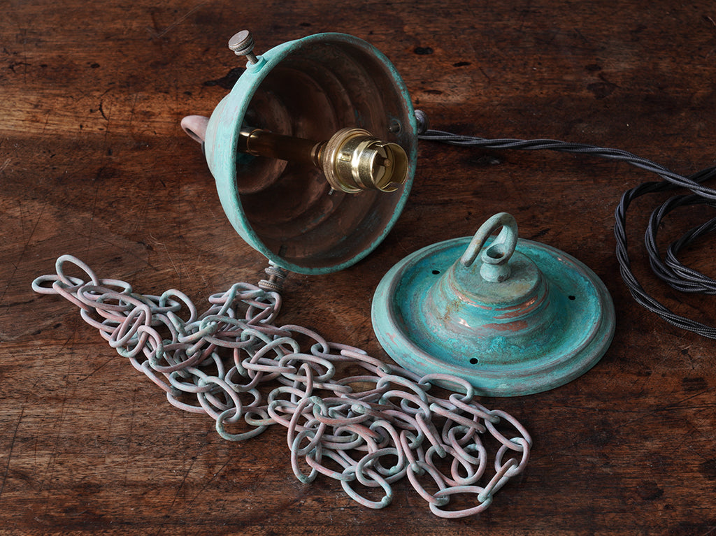 The Grace Opaline Glass Pendant Light in Verdigris