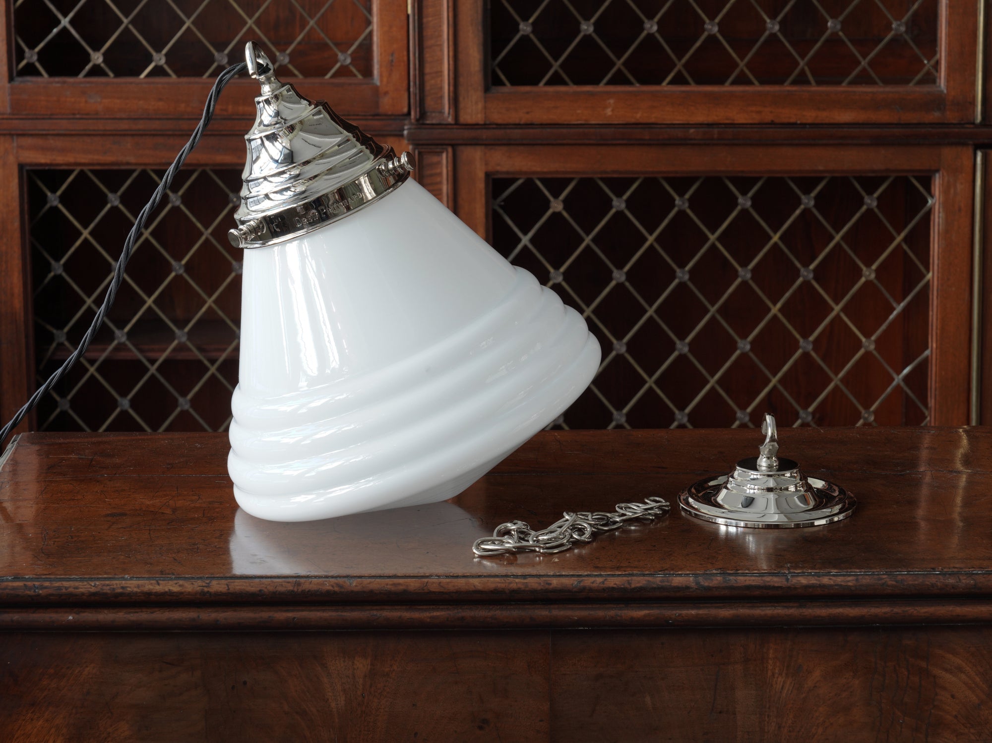 The Grace Opaline Pendant Light in Nickel