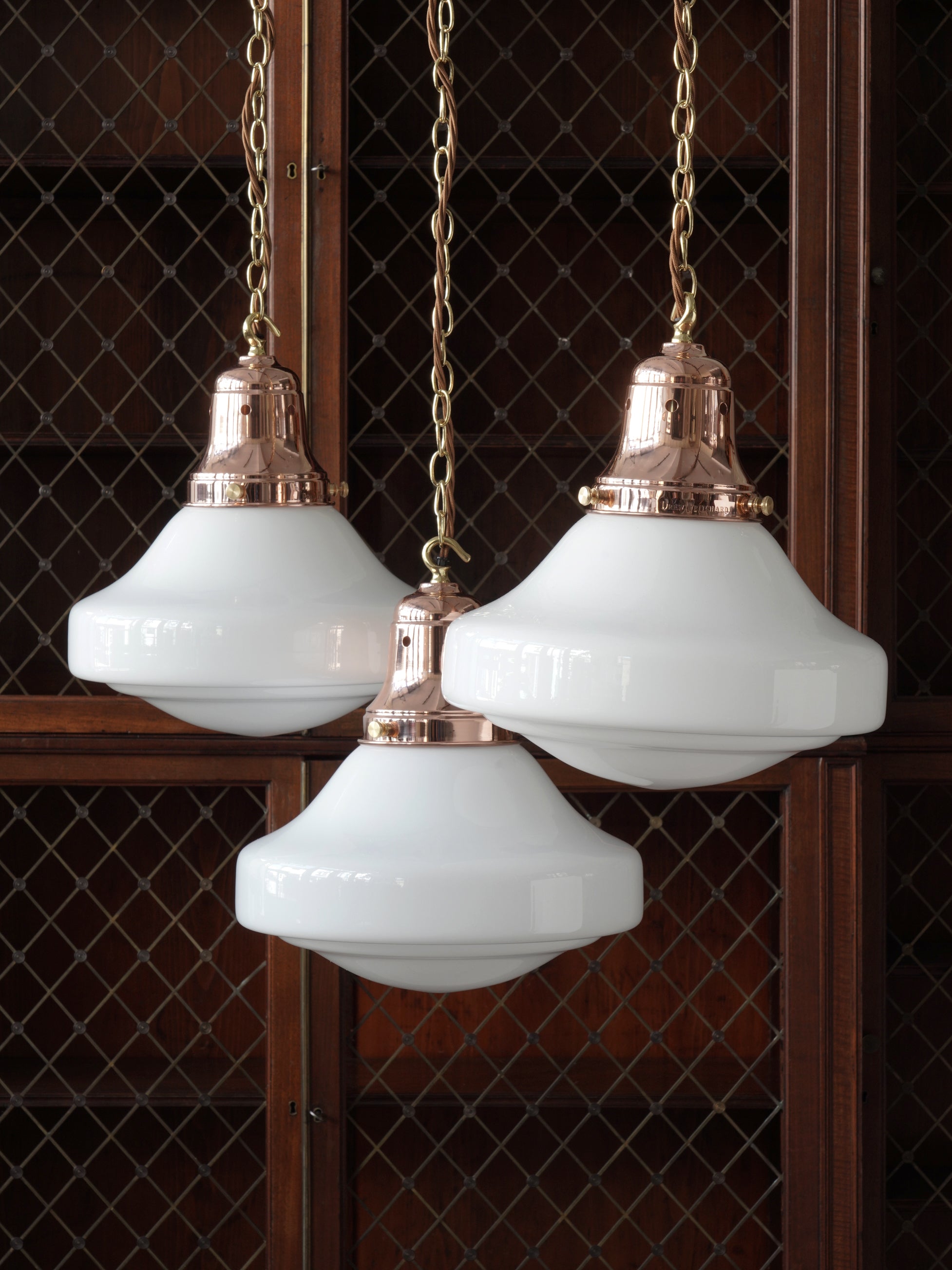 The Ellis Opaline Glass Pendant in Polished Copper