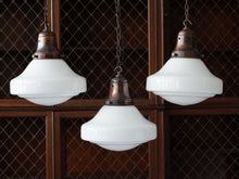 The Ellis Opaline Glass Pendant Light in Patinated Copper