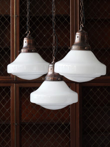 The Ellis Opaline Glass Pendant Light in Patinated Copper