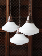 The Ellis Opaline Glass Pendant Light in Patinated Copper