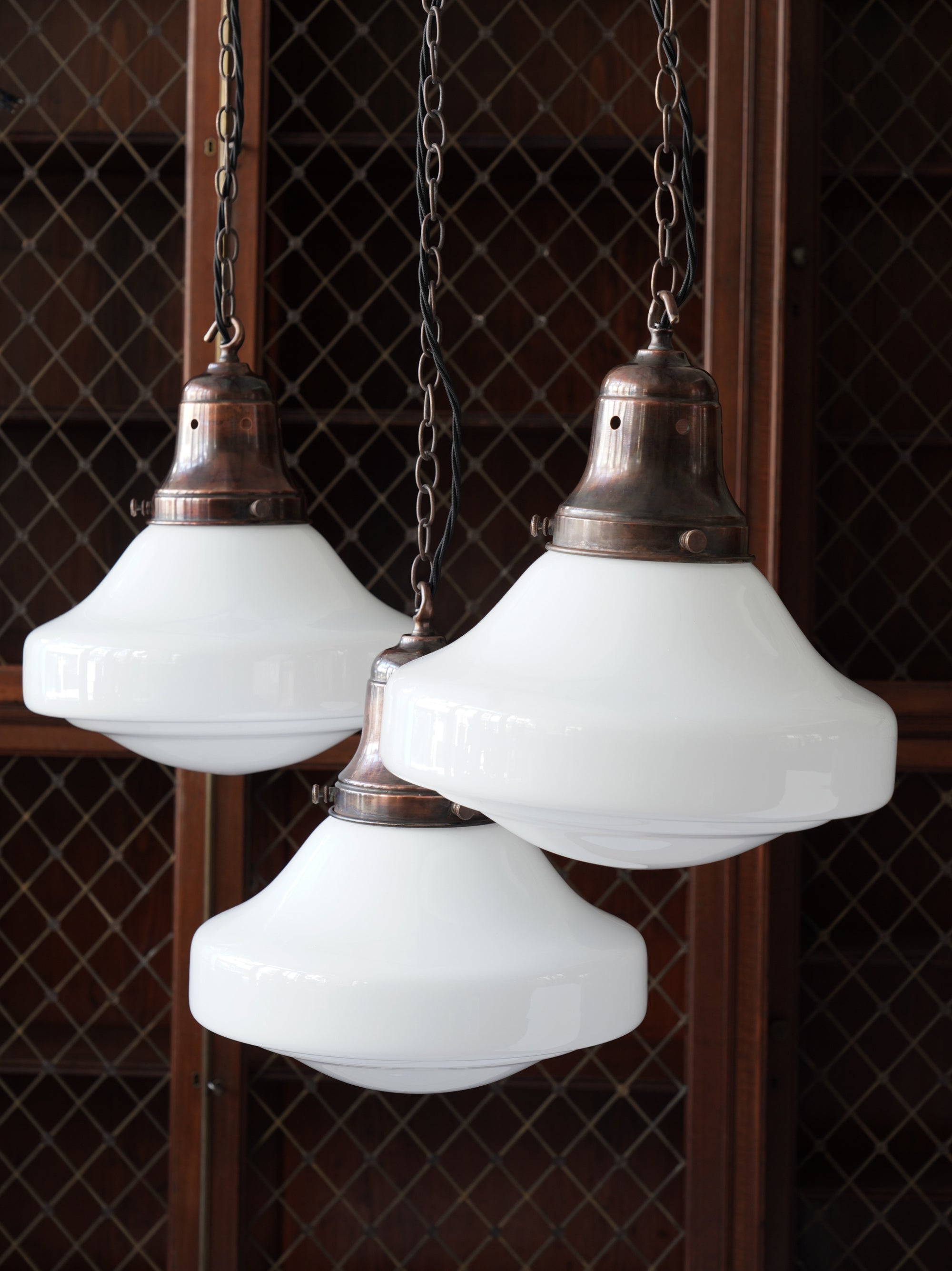 The Ellis Opaline Glass Pendant Light in Patinated Copper