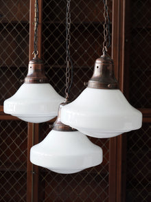 The Ellis Opaline Glass Pendant Light in Patinated Copper