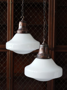 The Ellis Opaline Glass Pendant Light in Patinated Copper