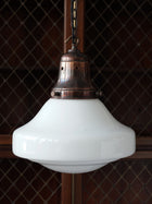The Ellis Opaline Glass Pendant Light in Patinated Copper