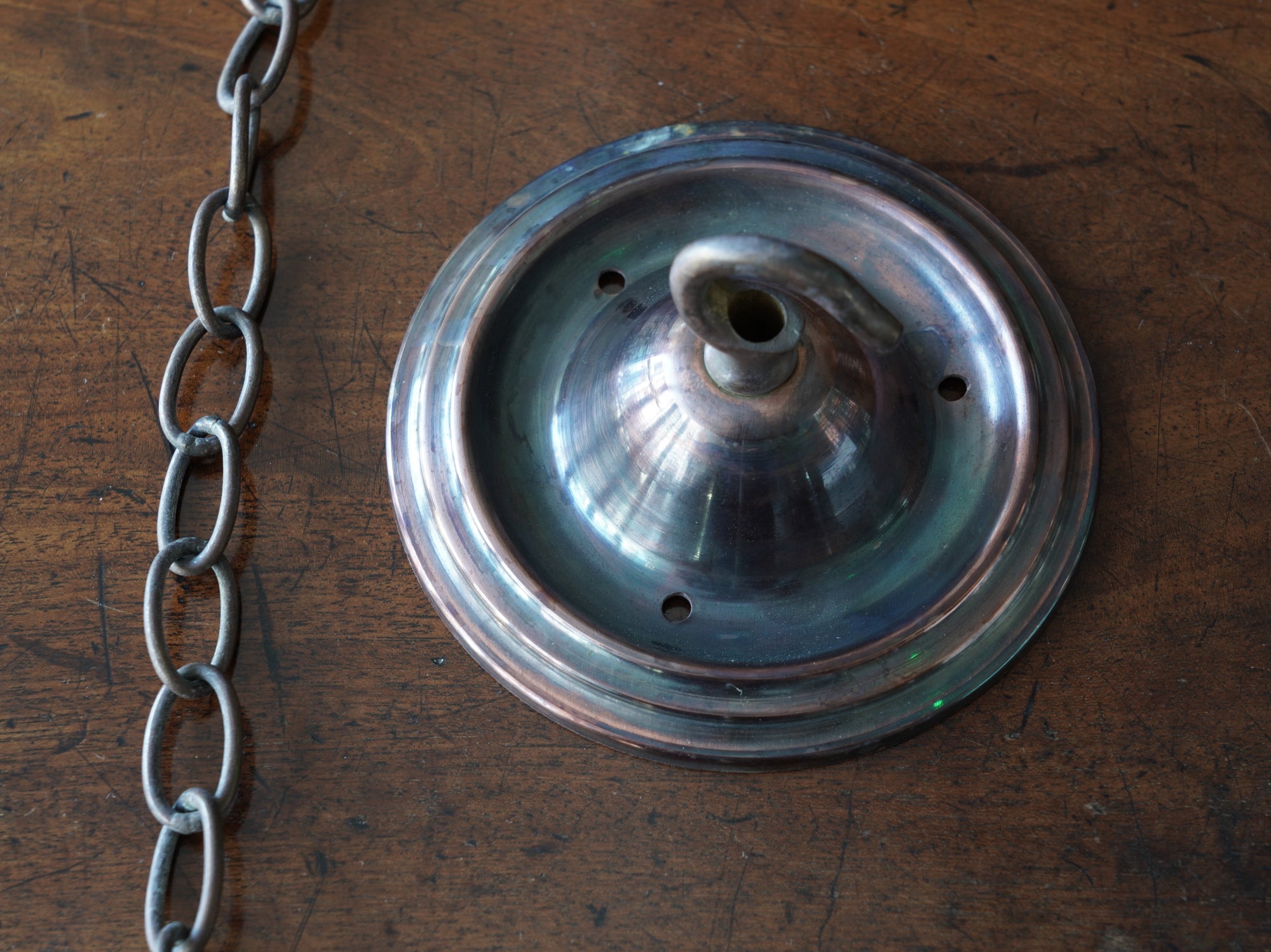 The Capel Bach Opaline Glass Pendant in Patinated Copper