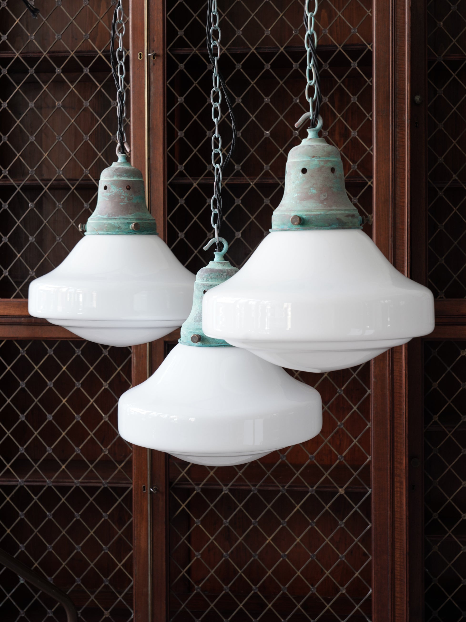 Ellis Opaline Glass Pendant Light in Verdigris