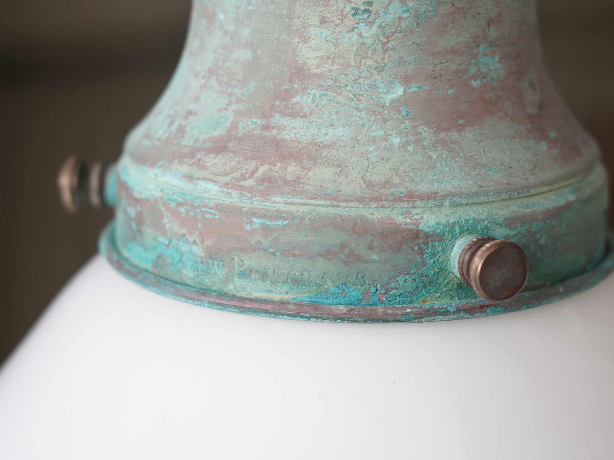 Ellis Opaline Glass Pendant Light in Verdigris