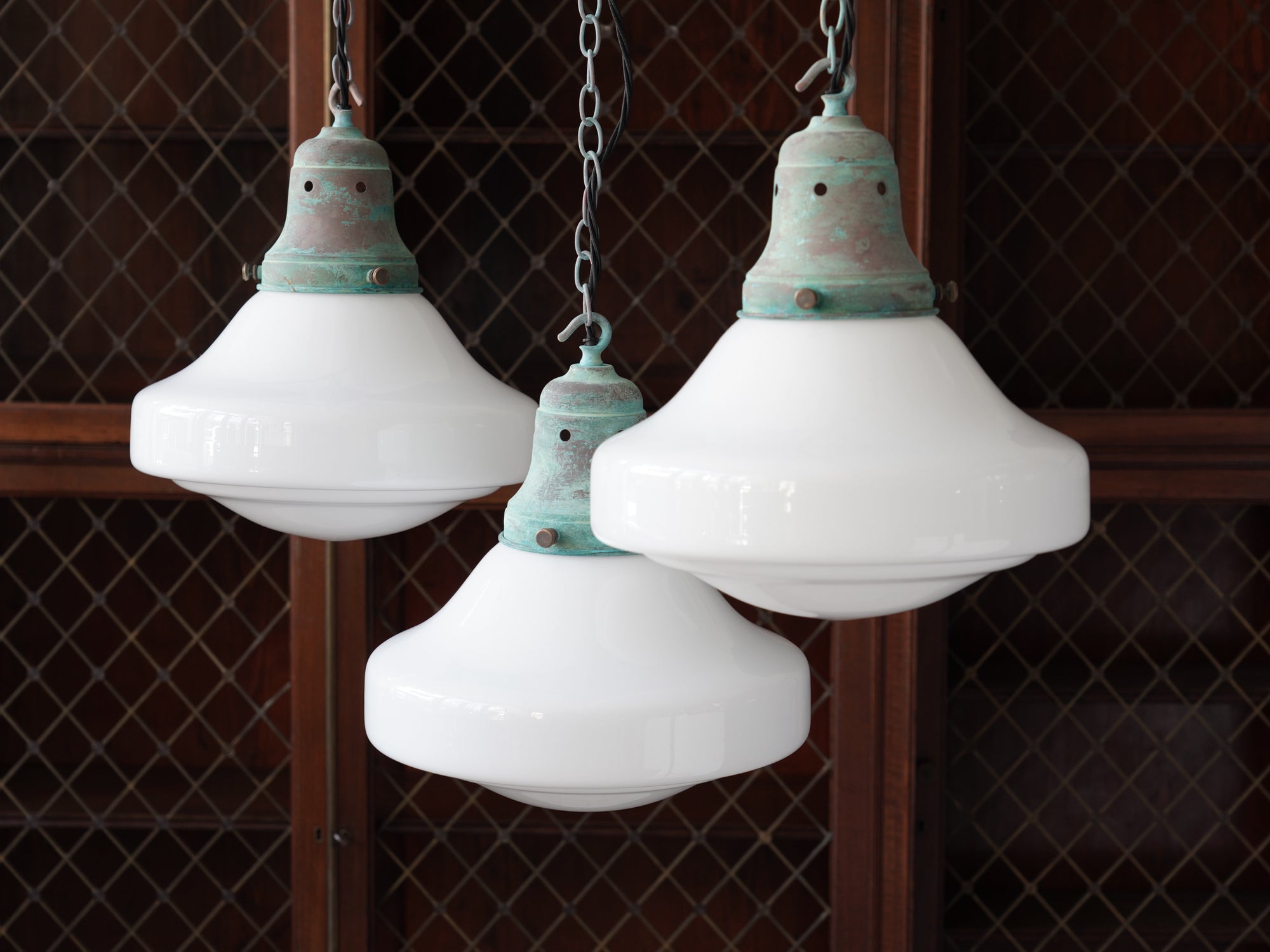 Ellis Opaline Glass Pendant Light in Verdigris