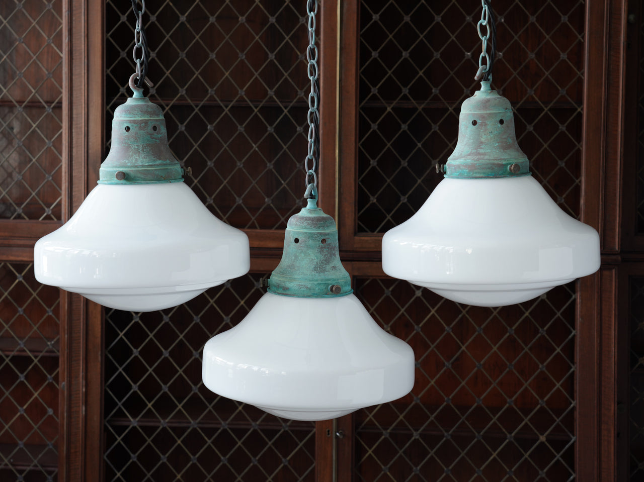 Ellis Opaline Glass Pendant Light in Verdigris