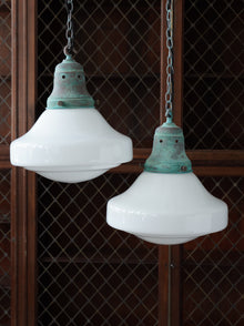 Ellis Opaline Glass Pendant Light in Verdigris