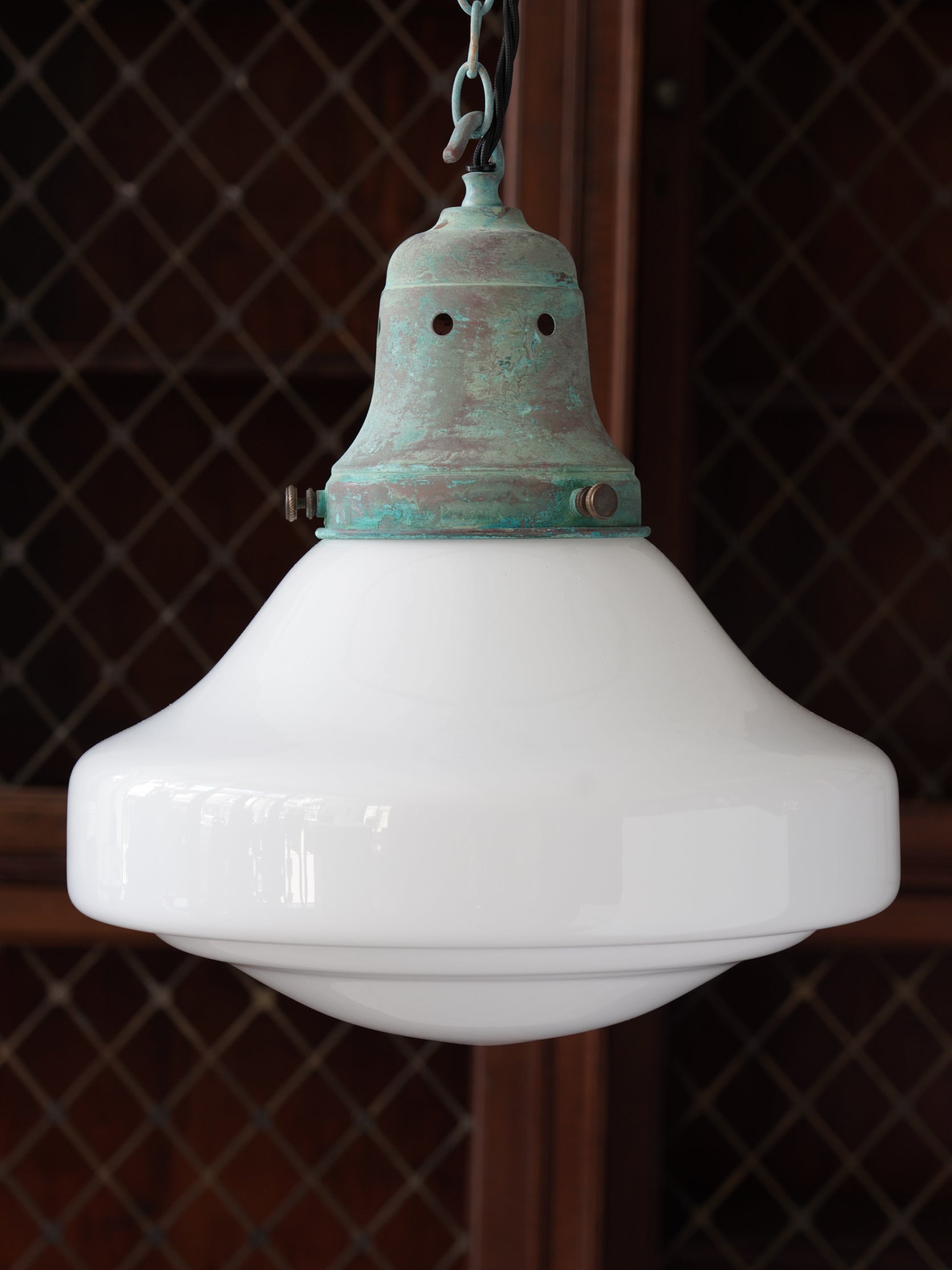 Ellis Opaline Glass Pendant Light in Verdigris
