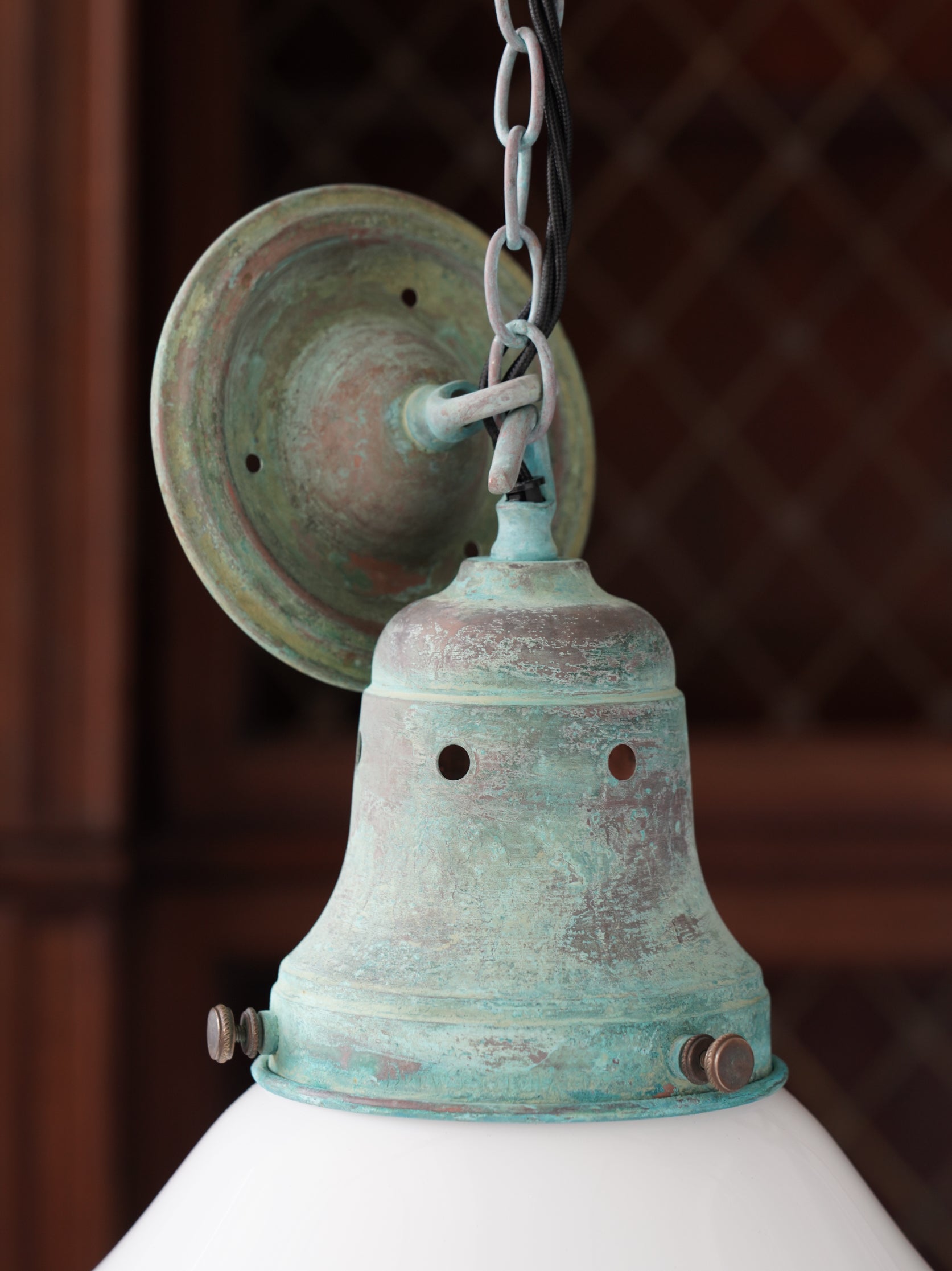Ellis Opaline Glass Pendant Light in Verdigris