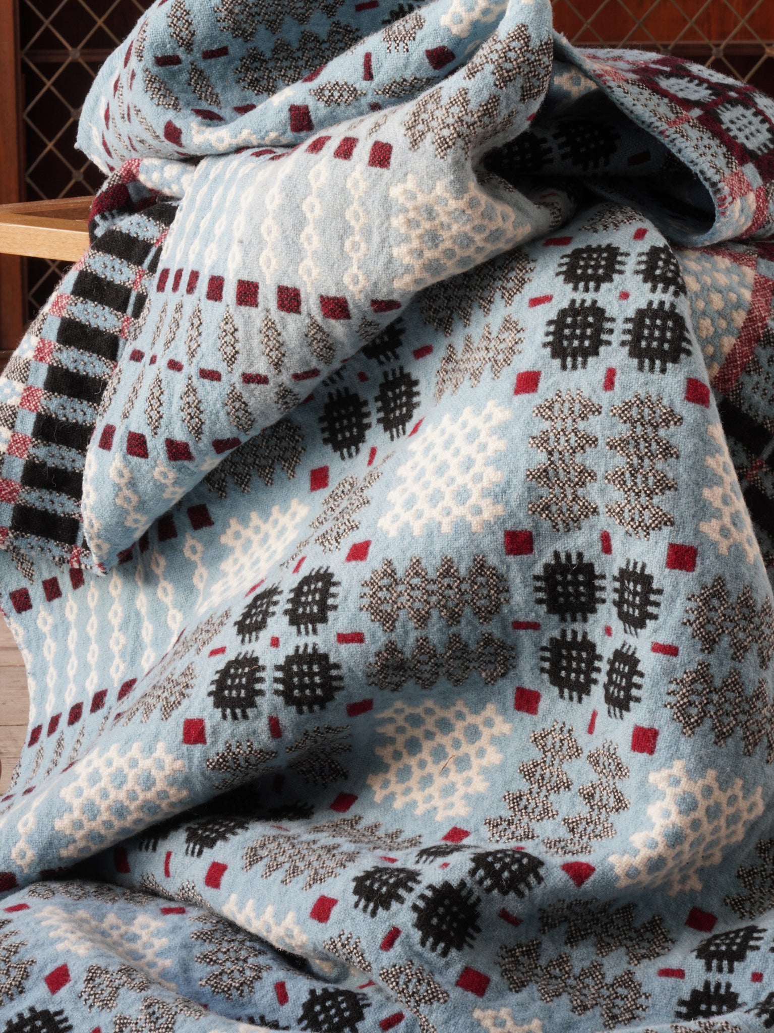 Blue Welsh Tapestry Blanket Drew Pritchard Ltd