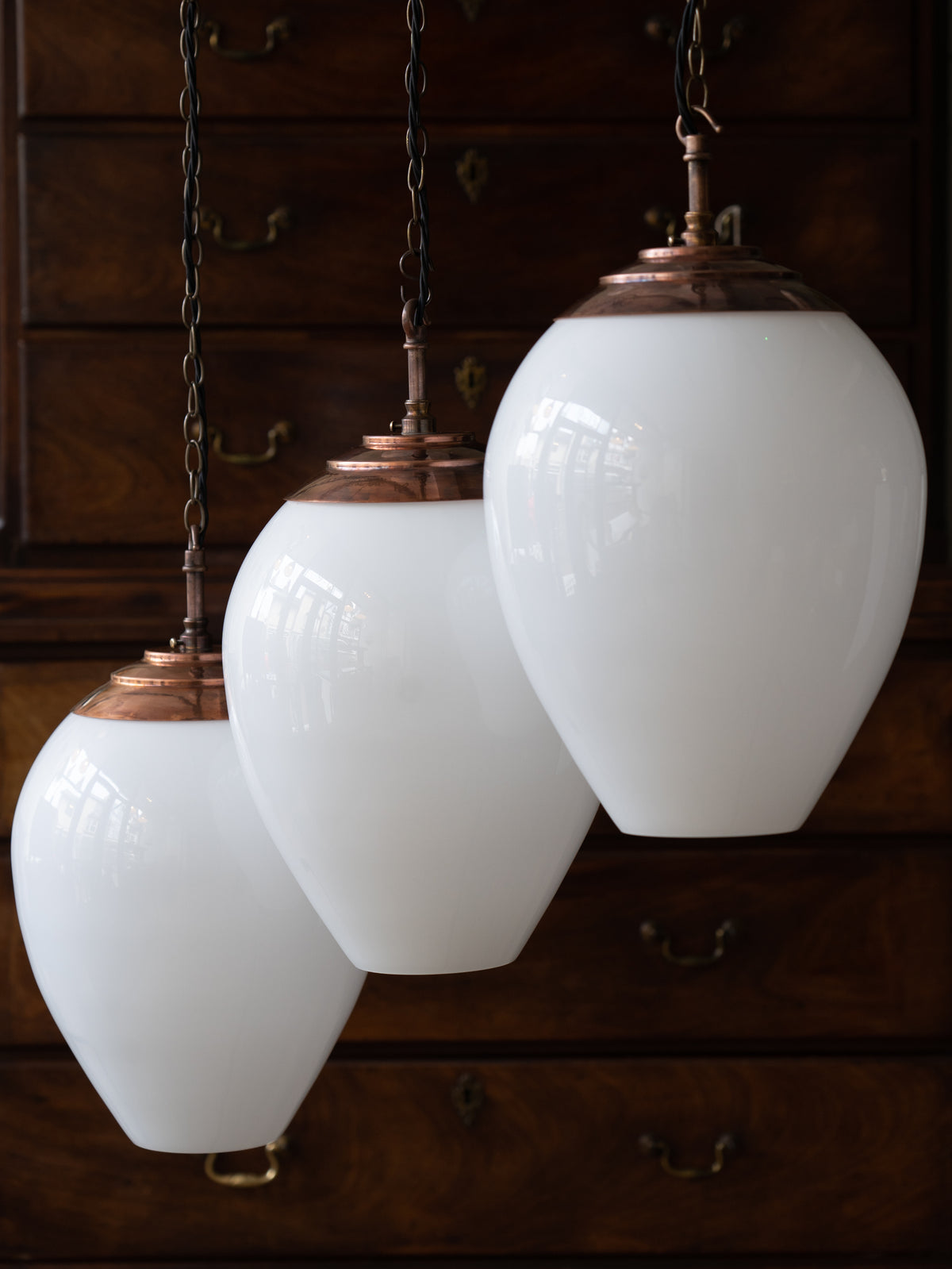 The Eirlys Opaline Glass Pendant in Patinated Copper