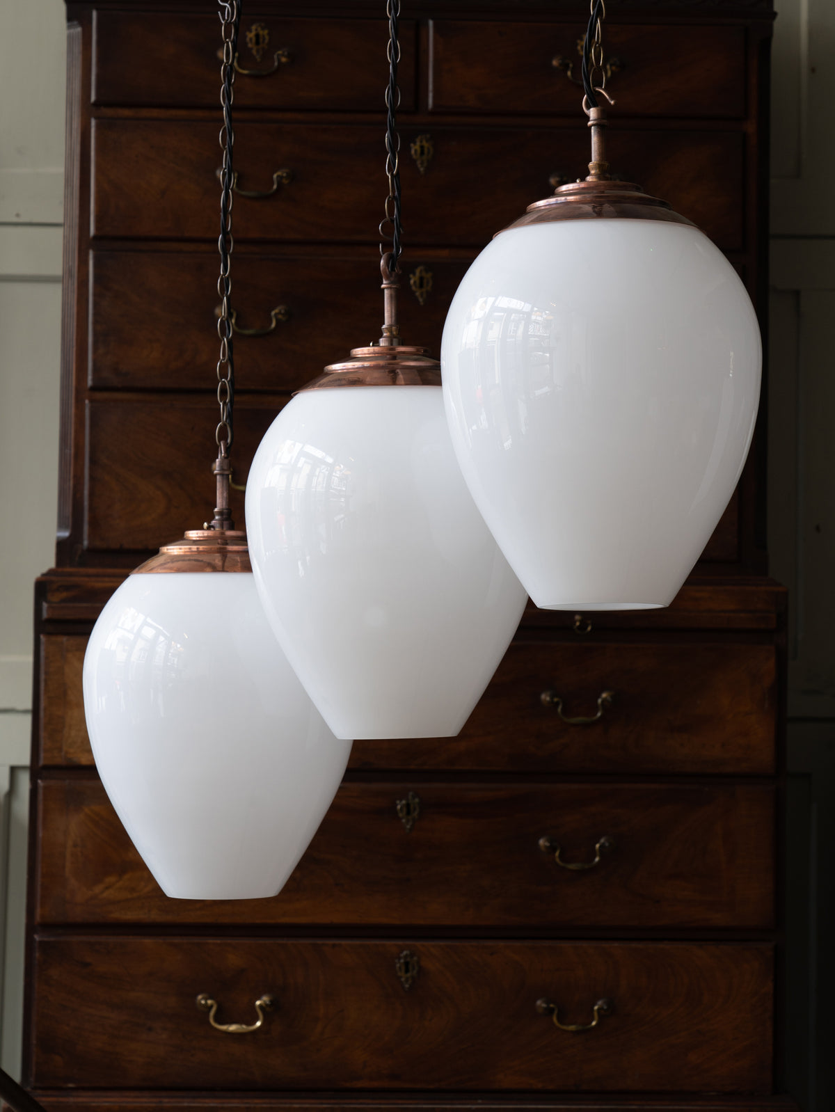 The Eirlys Opaline Glass Pendant in Patinated Copper