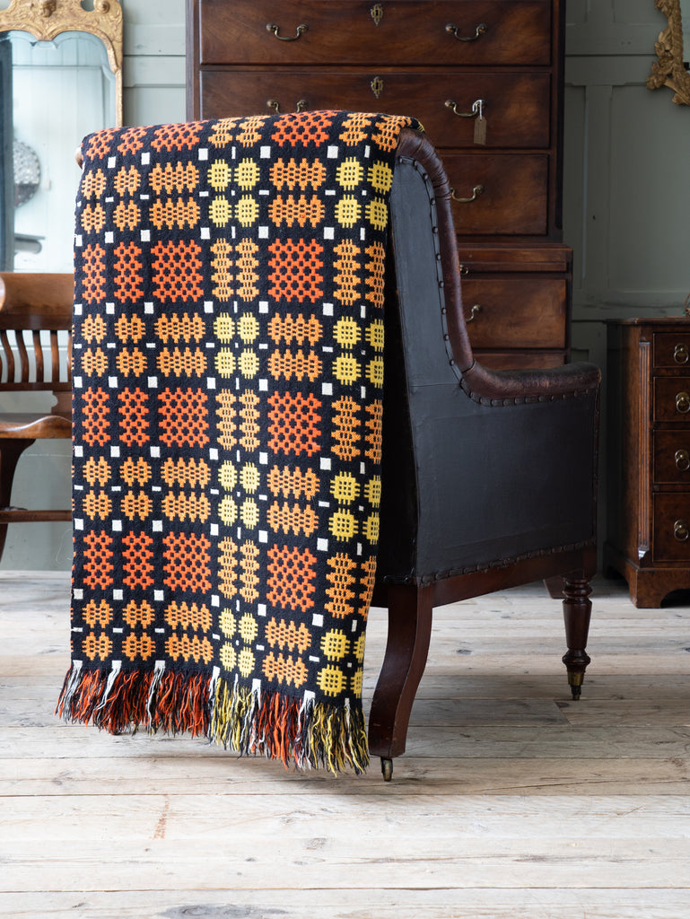 Orange & Black Derw Mill Tapestry Blanket