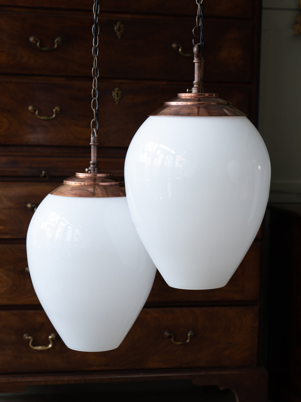 The Eirlys Opaline Glass Pendant in Patinated Copper