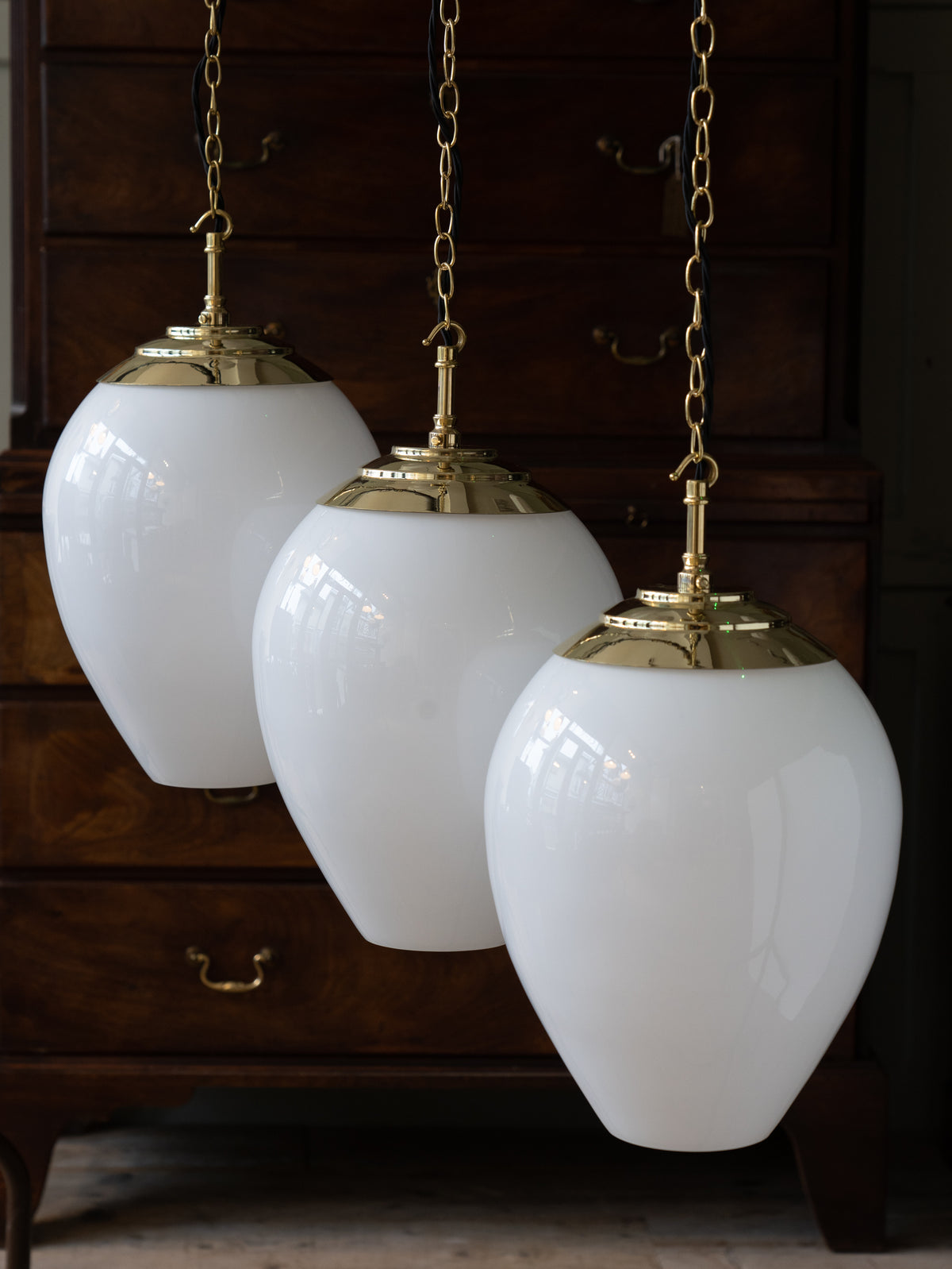 The Eirlys Opaline Glass Pendant in Polished Brass