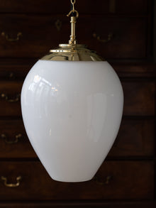 The Eirlys Opaline Glass Pendant in Polished Brass